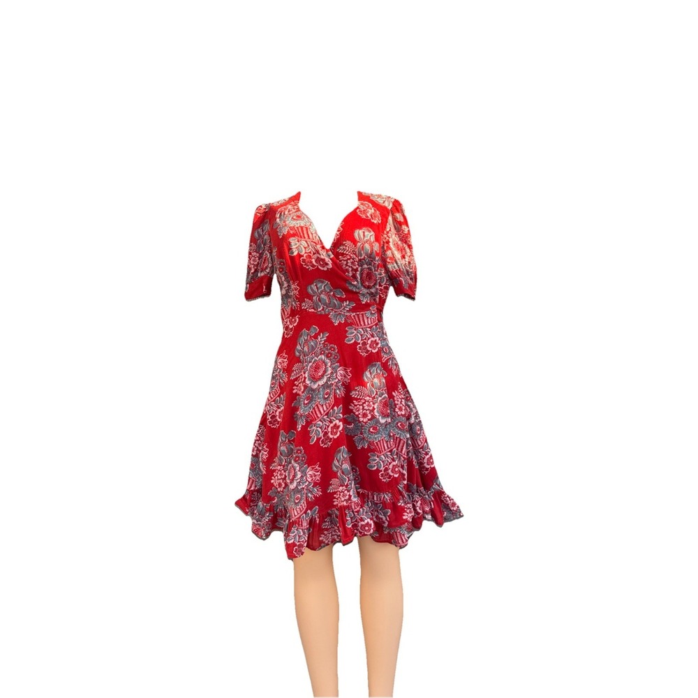 Denim & Supply Ralph Lauren Red Floral Short Sleeve Wrap Dress